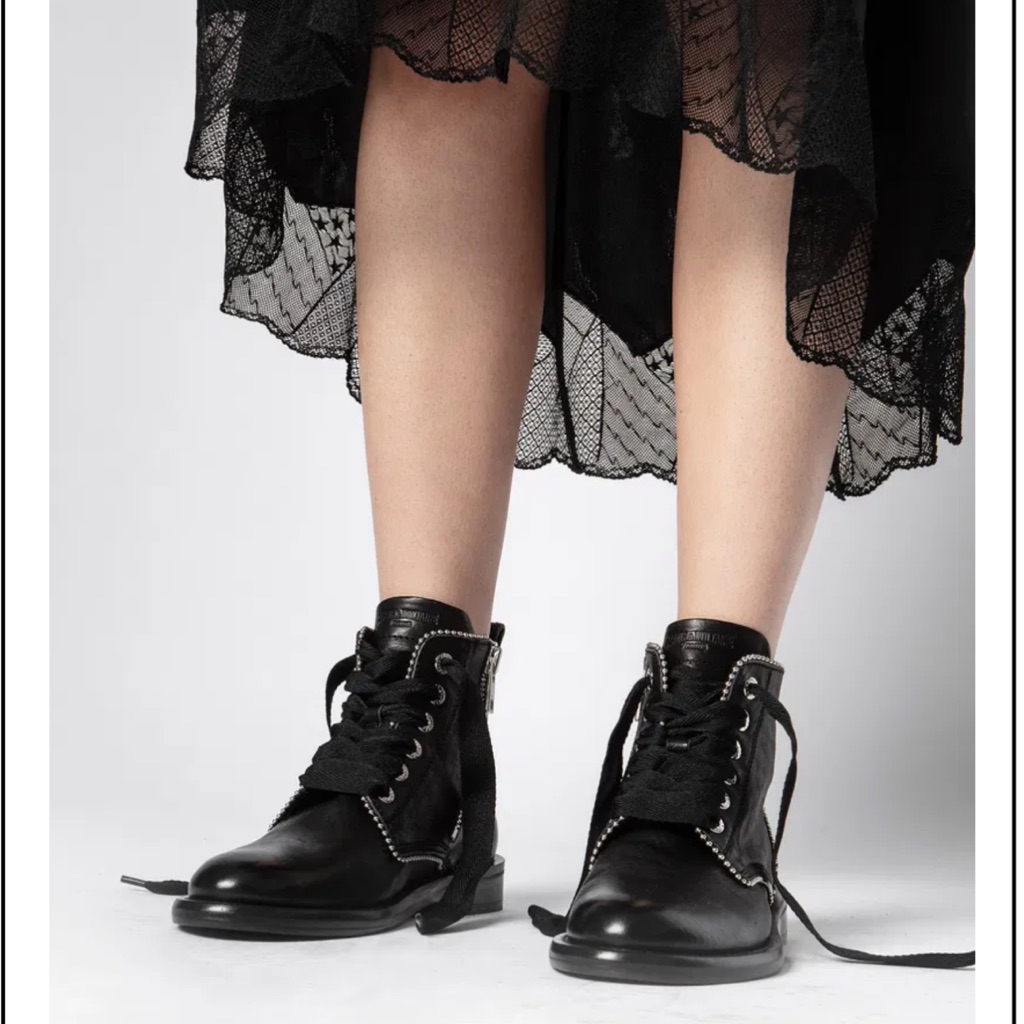 Zadig & Voltaire Laureen Roma Studded Glamour Combat Boots Sz 8 Black Pricefirm